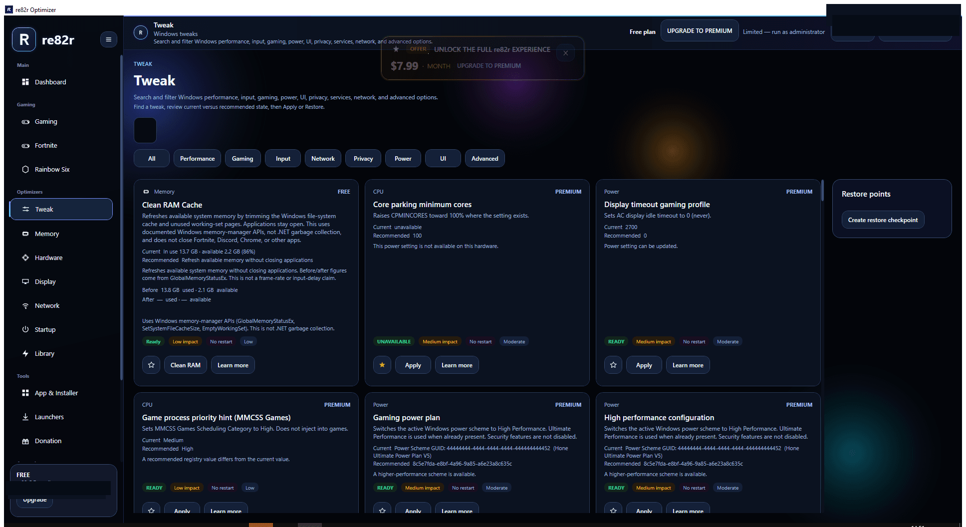Tweak page in re82r Optimizer